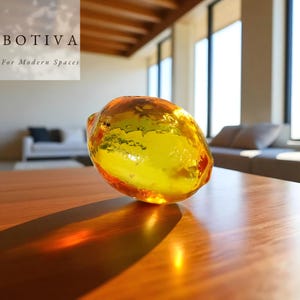 Glass Lemon Paperweight, Office Desk Decor, Fruit Ornament