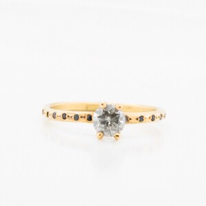 0.50 carat salt and pepper diamond and sapphire engagement ring 18K Champagne GOLD ready to ship image 3