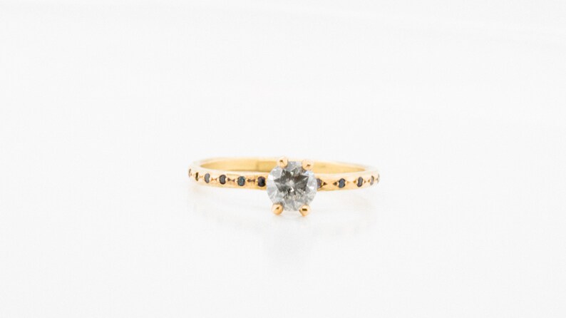 0.50 carat salt and pepper diamond and sapphire engagement ring 18K Champagne GOLD ready to ship image 3