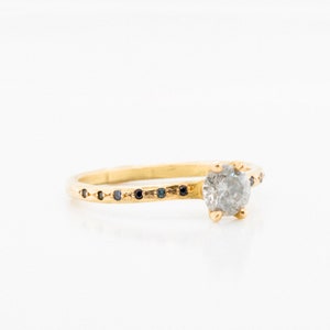 0.50 carat salt and pepper diamond and sapphire engagement ring 18K Champagne GOLD ready to ship image 5