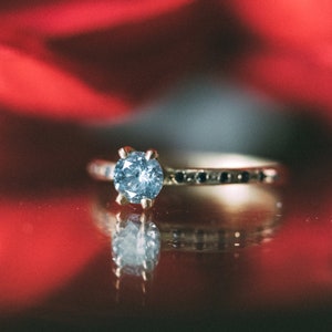 0.50 carat salt and pepper diamond and sapphire engagement ring 18K Champagne GOLD ready to ship image 1