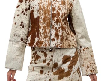 Authentic Cowhide Brown Hair-On Jacket & Skirt Set - Western Wear- Party Clothing