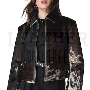 Echte Rindsleder Lederjacke für Damen | Natürliche Hair-On Kuh-Haut-Mode-Mantel