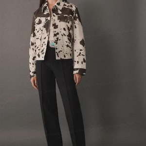 Handmade Genuine Cowhide Leather Jacket for Women | Natural Hair-On Cow Skin Fashion Coat