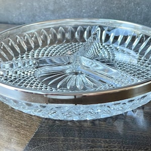 Divided serving dish, Cut glass with silver trim