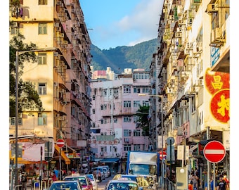 Szczyty nad ulicami, Hongkong – wydruk fotograficzny – Giclée