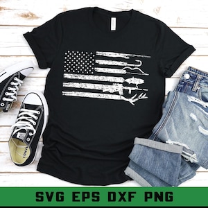 USA Flag Hunting Fishing Shirt Design: Patriotic Sports SVG PNG (Digital Download)
