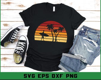 Vintage Sunset Surfing SVG: Retro Surf Silhouette Cut File (Digital Download)