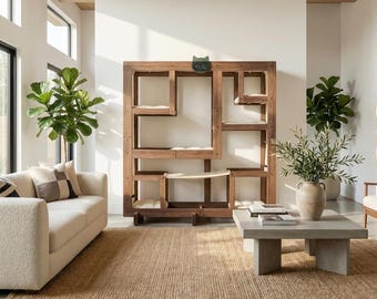 WLO@ Klassieke walnoot vierkante modulaire kattentoren I M. Gemaakt door WLOStoreCAT