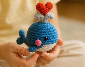 Crochet Whale Amigurumi Pattern: Heart Topper, Water Spout (Digital PDF)