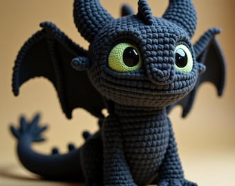 Dragon Toothless chimuelo Amigurumi Crochet Pattern PDF, Posable Dragon Plush Tutorial | Intermediate Dragon Toy Pattern | Instant Download