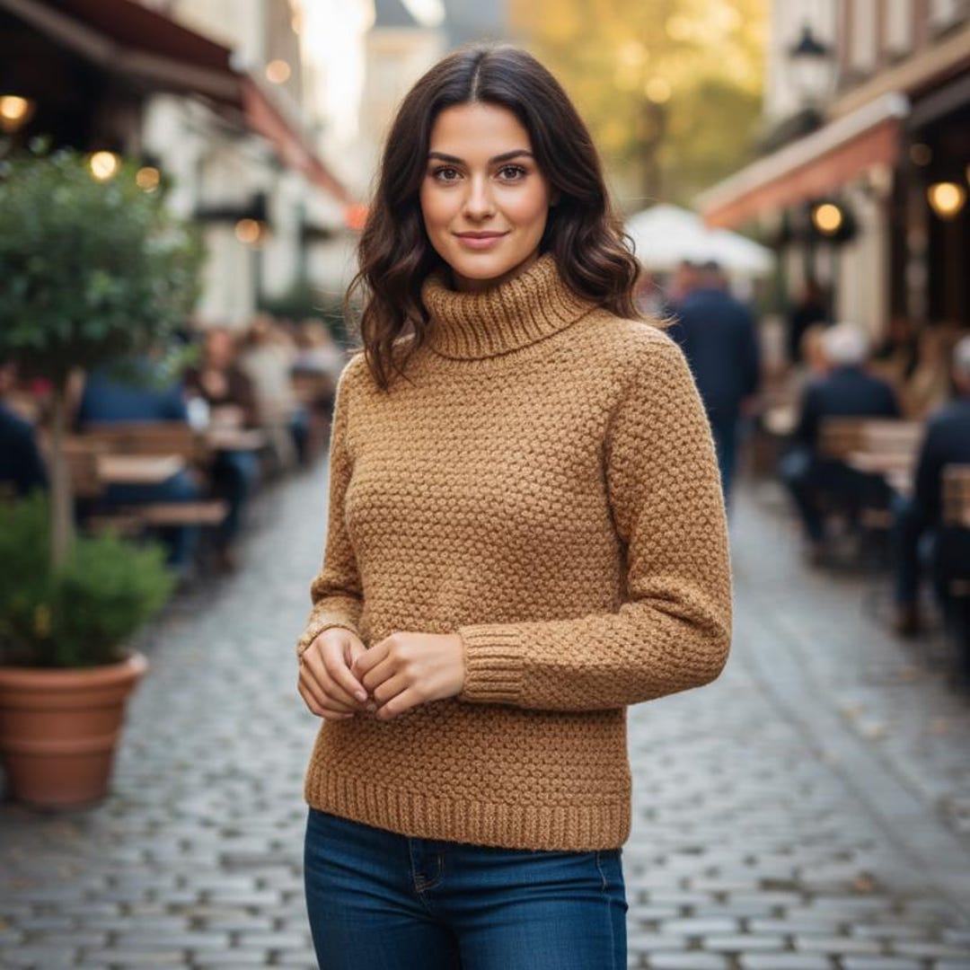 Turtleneck Sweater Pattern | Easy Pullover PDF | Cozy Winter Jumper ...