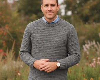 Men's Crochet Crew Neck Sweater Pattern | Easy Pullover (PDF)
