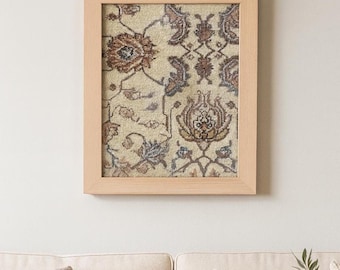 Framed Persian Rug Wall Art – 20x15cm | Handmade Textile Decor | Oriental Floral Tapestry | Boho Vintage Frame | Gift for Home