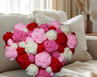 All the Roses Pillow Crochet Pattern, Decorative Flower Cushion Cover PDF