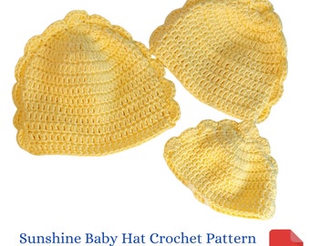 Easter Bonnet Crochet Pattern, Sunshine Baby Hat Crochet Pattern with Preemie Sizes, New Baby Gift