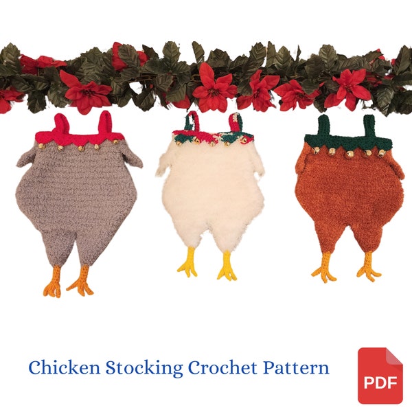 Christmas Crochet Pattern, Chicken Christmas Stocking, Christmas Gift