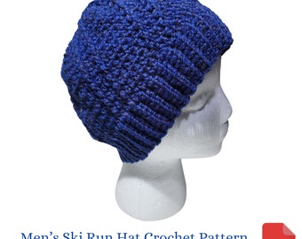 Hat Crochet Pattern, Ski Slope Hat Crochet Pattern, Men's Ski Hat, Gift for Him