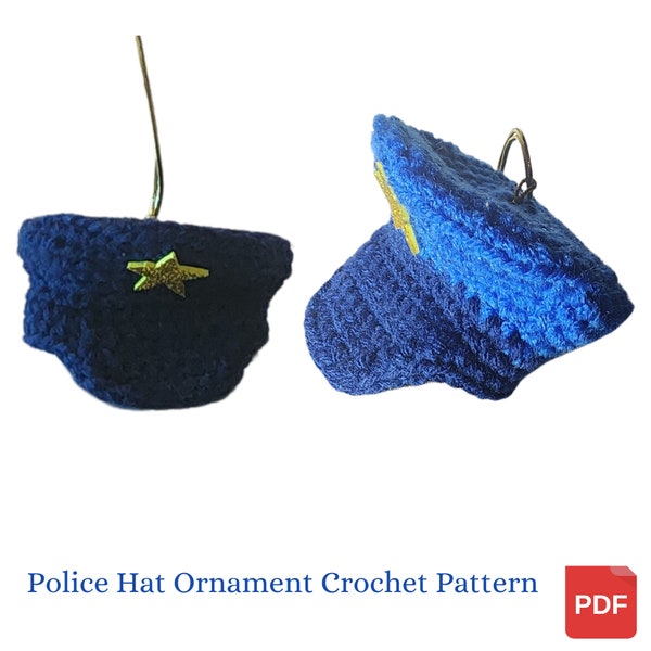 Christmas Crochet Pattern, Policeman Hat Christmas Ornament Crochet Pattern, Holiday Decor, Police Officer Gift