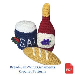 Christmas Crochet Patterns - Bread, Salt and Wine Christmas Ornaments, Nostalgic Christmas Gift, Mom Gift