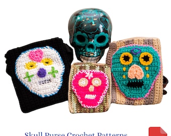 Halloween Crochet Pattern, Sugar Skull Purse Crochet Pattern, Halloween Bags