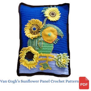 Crochet Pattern Sunflower Decorative Panel, Van Gogh's Sunflowers in Crochet, Sunflower Home Decor