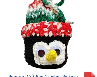 Christmas Crochet Pattern, Penguin Gift Bag Crochet Pattern, Christmas Gift Bag