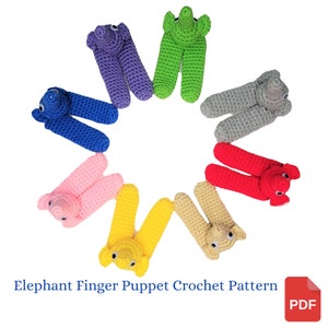 Marionnette à doigt éléphant au crochet, un troupeau d'éléphants au crochet