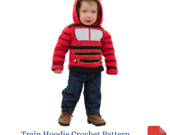 Sweater Crochet Pattern, Train Hoodie Crochet Pattern, Toddler Hoodie Zips up the Back, Back to School Outfits