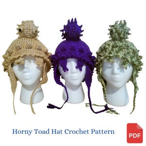 Cappello all&#39;uncinetto a forma di rospo cornuto, cappello all&#39;uncinetto a forma di lucertola cornuta del Texas
