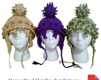 Hat Crochet Pattern, Horny Toad Hat, Texas Horned Lizard Hat Crochet Pattern, Birthday Gift