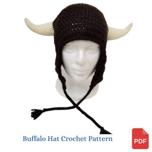 Crochet Pattern Buffalo Horned Hat, Buffalo Costume Hat Pattern, Buffalo Birthday Gift