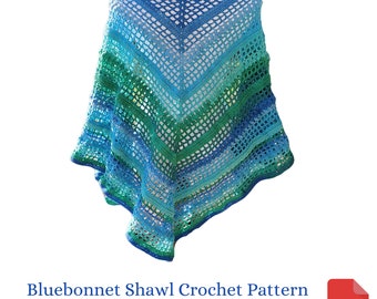 Shawl Crochet Pattern, Texas Bluebonnet Shawl, Wedding Shawl Pattern, Mom Gift
