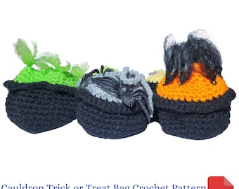 Halloween Crochet Pattern, Witch's Cauldron Trick or Treat Bag Crochet Pattern, Halloween Party Favors