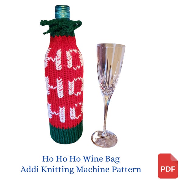 Christmas Pattern, Ho Ho Ho Wine Gift Bag Addi Express Pattern, Circular Knitting Machine Pattern, Christmas Gift