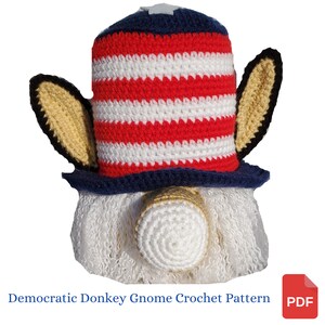 Padrão de crochê de gnomo amigurumi, padrão de crochê de gnomo burro democrata