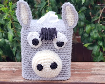 Handmade Crochet Donkey Tissue Box Cover – Cute Farmhouse Bathroom Decor