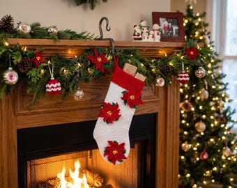 Poinsettia Christmas Stocking Crochet Pattern PDF | Holiday Stocking Crochet Pattern | Christmas Decor Instant Download