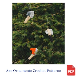 Christmas Crochet Patterns, Axe Christmas Tree Ornaments - Lumberjack Axe, Firefighter Axe, Tomahawk, Christmas Gift