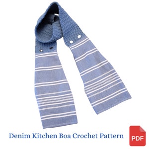 Crochet Pattern, Denim Kitchen Boa, Farmhouse Kitchen Towel, Housewarming Gift