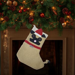 Pug Christmas Stocking Crochet Pattern - DIY Pet Holiday Decor Gift for Dog Lovers