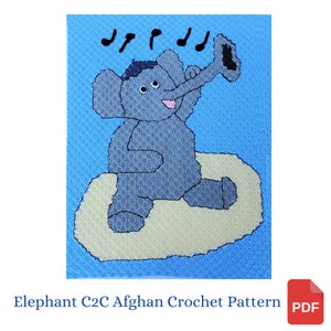 Miles the Jazzy Elephant C2C Afghan Crochet Pattern, Birthday Gift