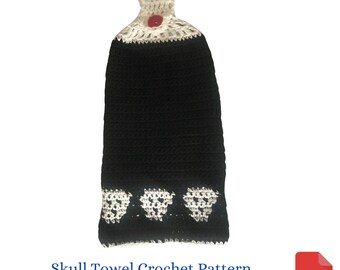 Skull Crochet Pattern, Skull Kitchen Towel Crochet Pattern, Goth Crochet Pattern, Housewarming Gift