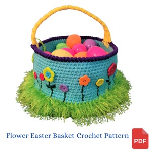 Easter Basket Crochet Pattern, Easter Basket with Flowers, DIY Easter Basket Crochet Pattern, Easter Gift
