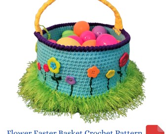 Easter Basket Crochet Pattern, Easter Basket with Flowers, DIY Easter Basket Crochet Pattern, Easter Gift