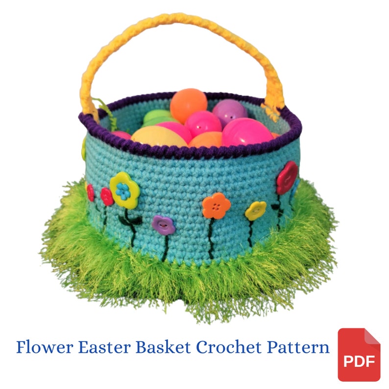 Easter Basket Crochet Pattern, Easter Basket with Flowers, DIY Easter Basket Crochet Pattern, Easter Gift image 1