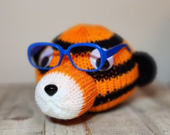 Tiger Eyeglass Stand, Handmade Knit, Jungle Home Decor, Dad Gift