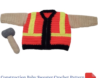 Crochet Baby Sweater Pattern, Construction Worker Safety Vest, Crochet for Baby, Baby Shower Gift