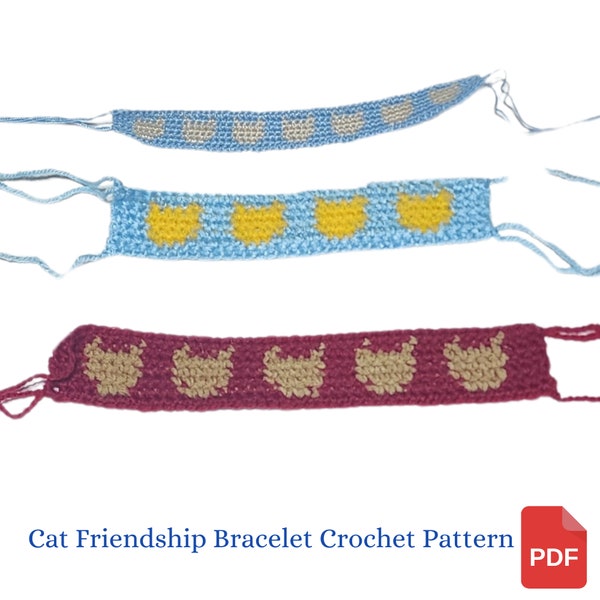 Cat Crochet Pattern, Cat Friendship Bracelet Crochet Pattern, Gift for Teens