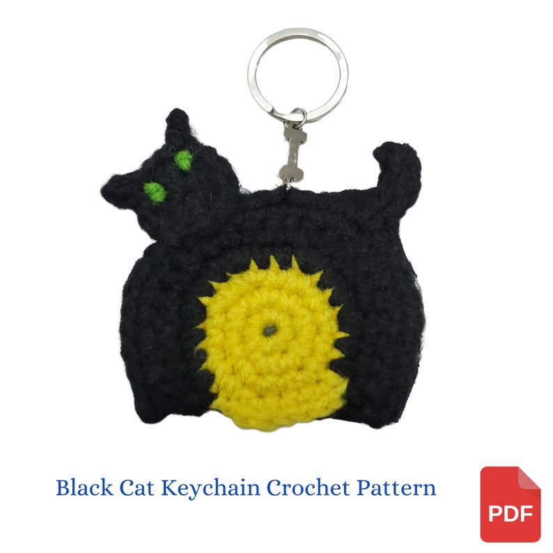 Black Cat Jewelry, Keychain, Coaster Crochet Pattern image 1